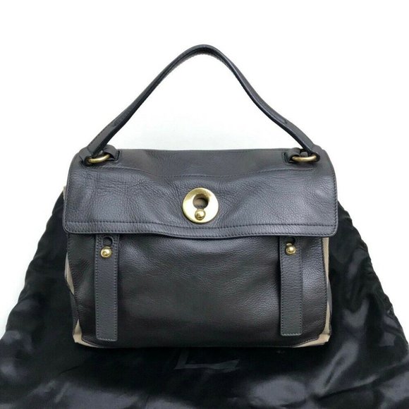 Authentic YVES SAINT LAURENT 229680 Muse 2 Shoulder Bag Hand Bag Dark Gray x Bei - Picture 2 of 10